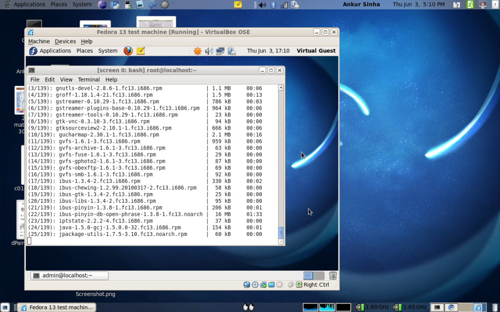Fedora i386 on a VirtualBox